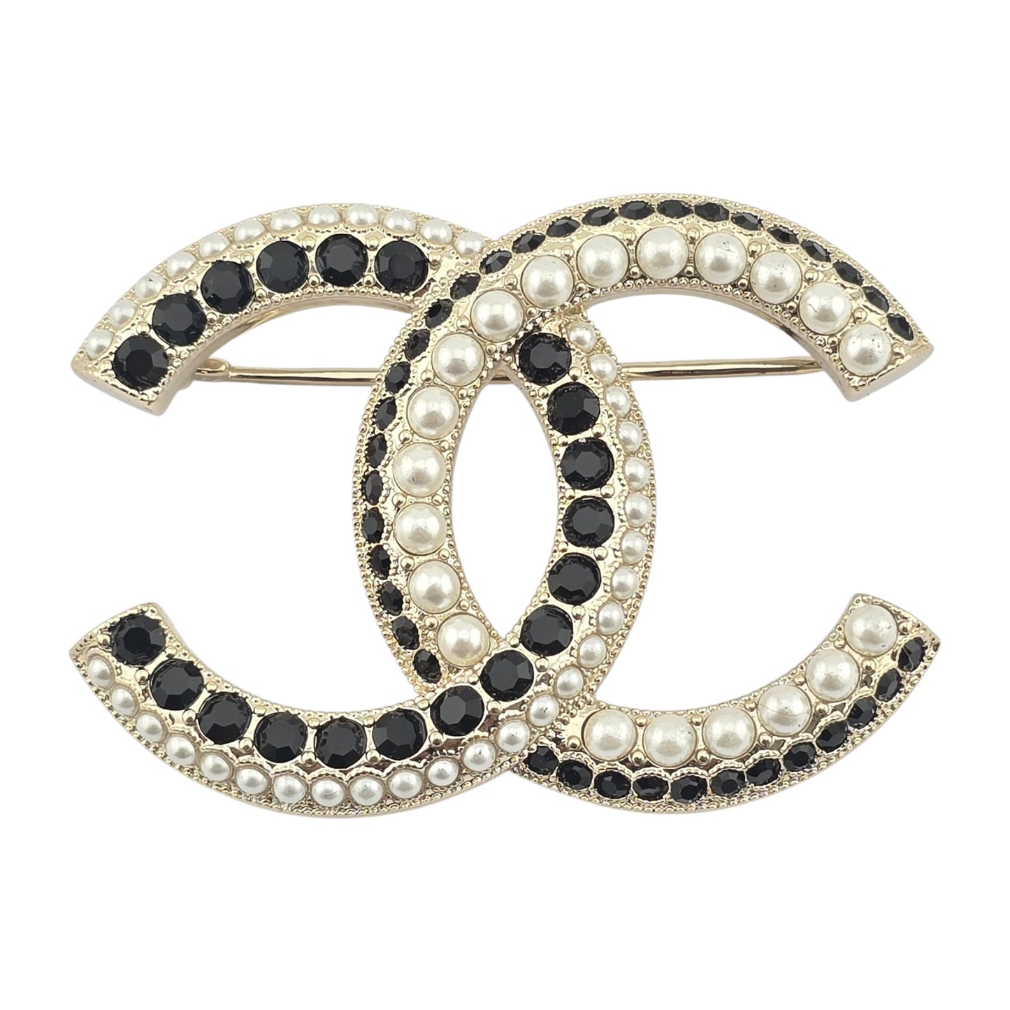 CHANEL BROOCH GOLD BLACK METAL CC C22