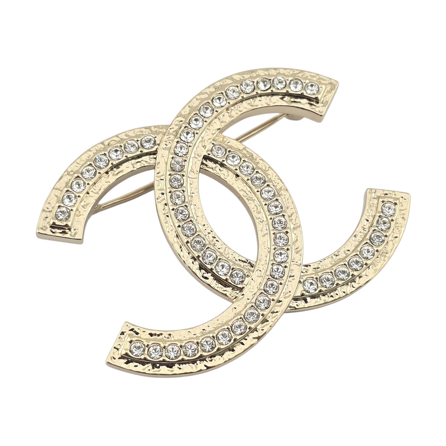 CHANEL GOLD CRYSTAL CC BROOCH B23
