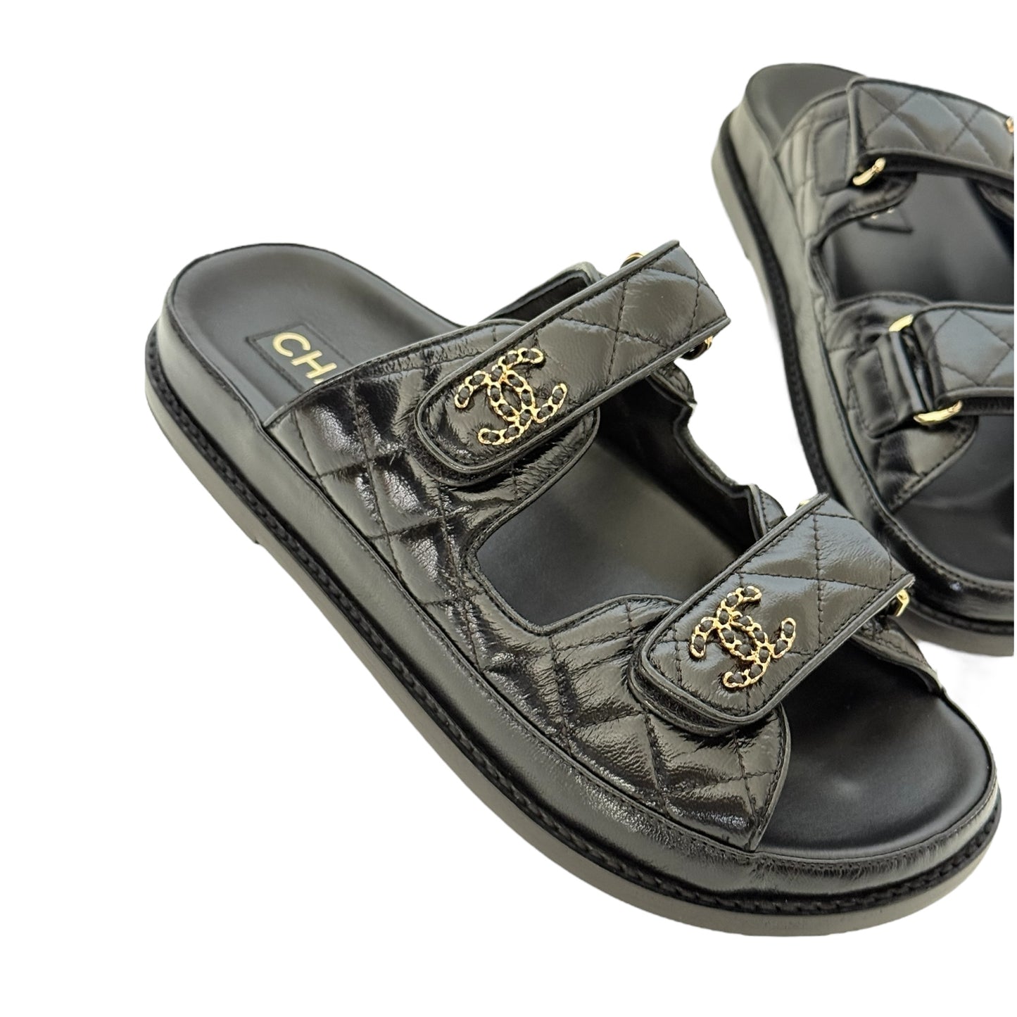CHANEL CC BLACK LAMBSKIN DAD SANDALS 24P - 39