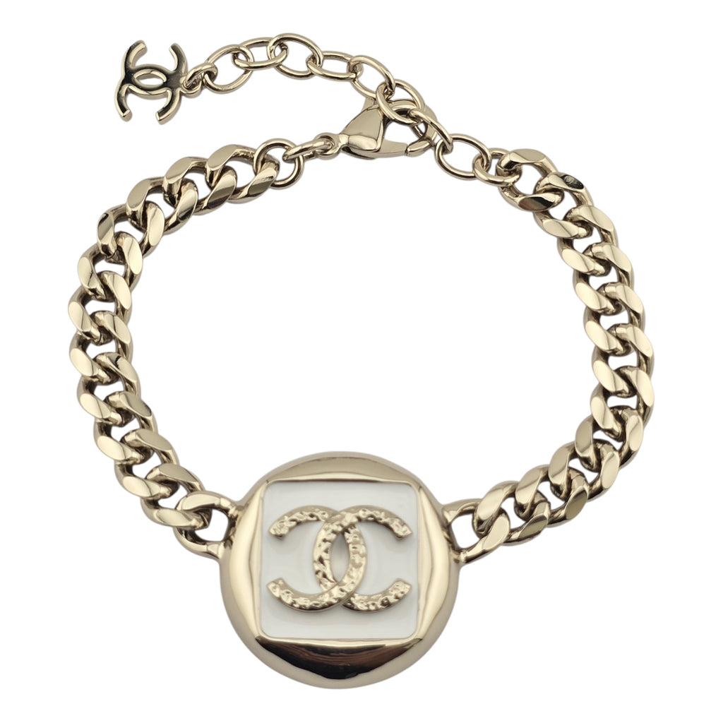 Chanel CC Gold White Enamel Bracelet 2025 CHANEL