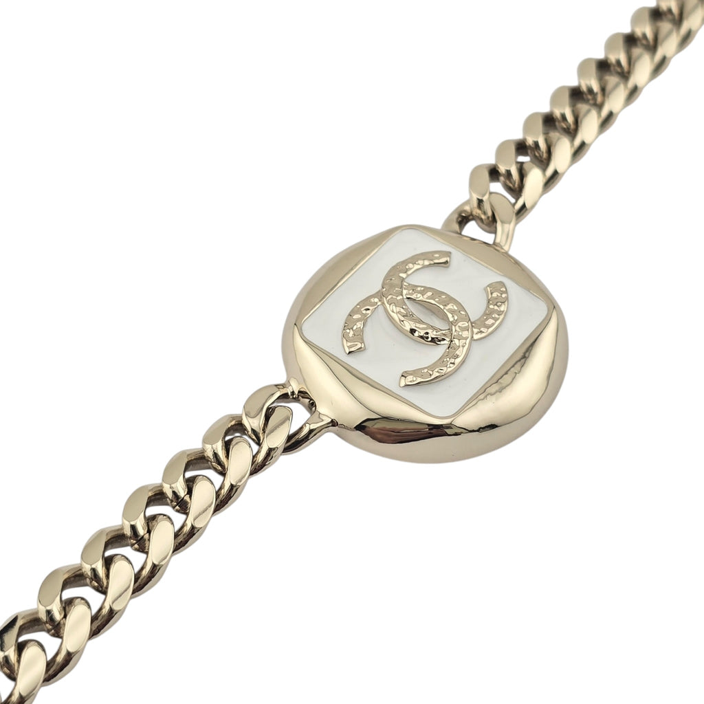 Chanel CC Gold White Enamel Bracelet 2025 CHANEL