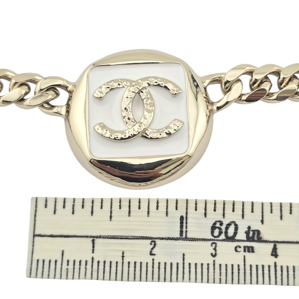 Chanel CC Gold White Enamel Bracelet 2025 CHANEL