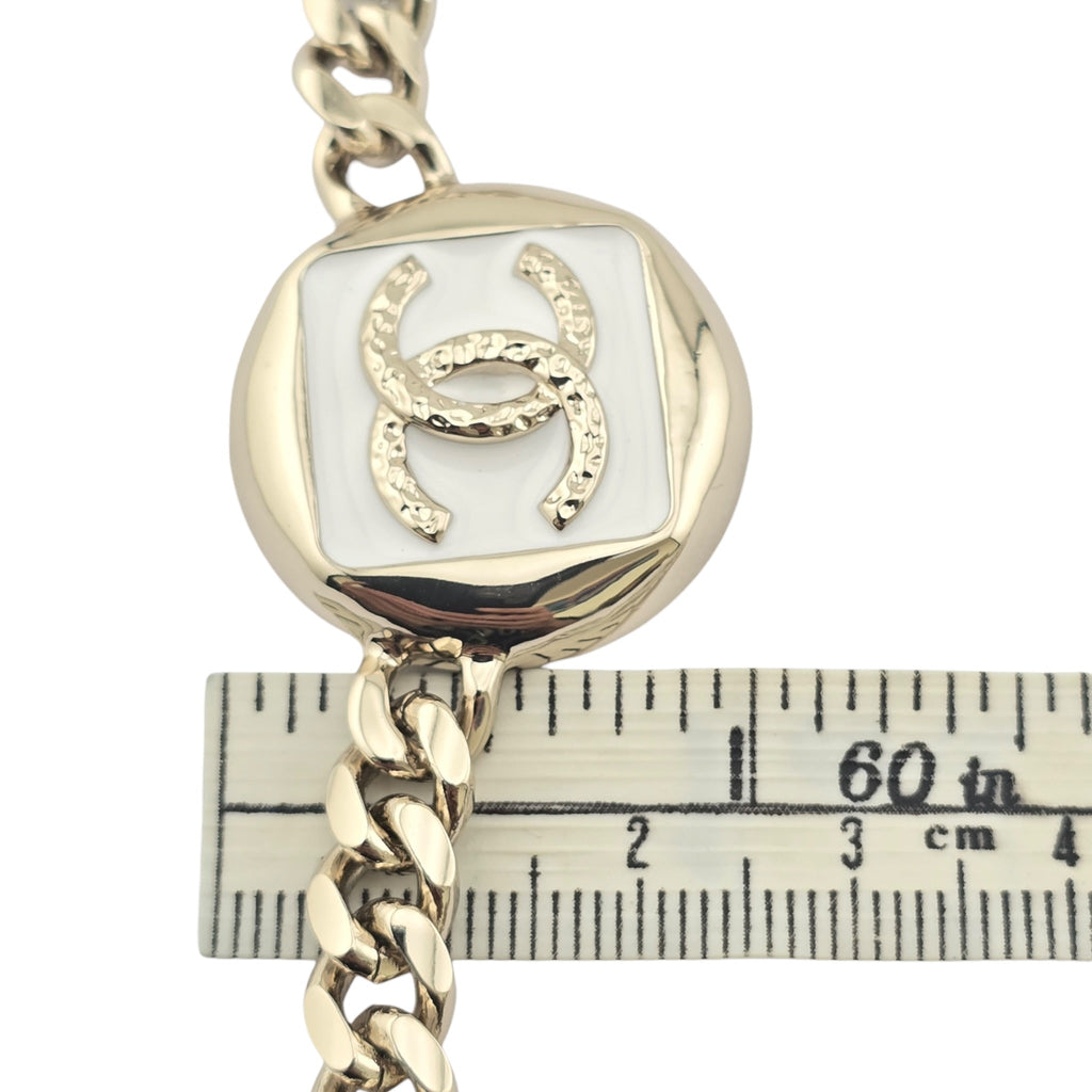 Chanel CC Gold White Enamel Bracelet 2025 CHANEL