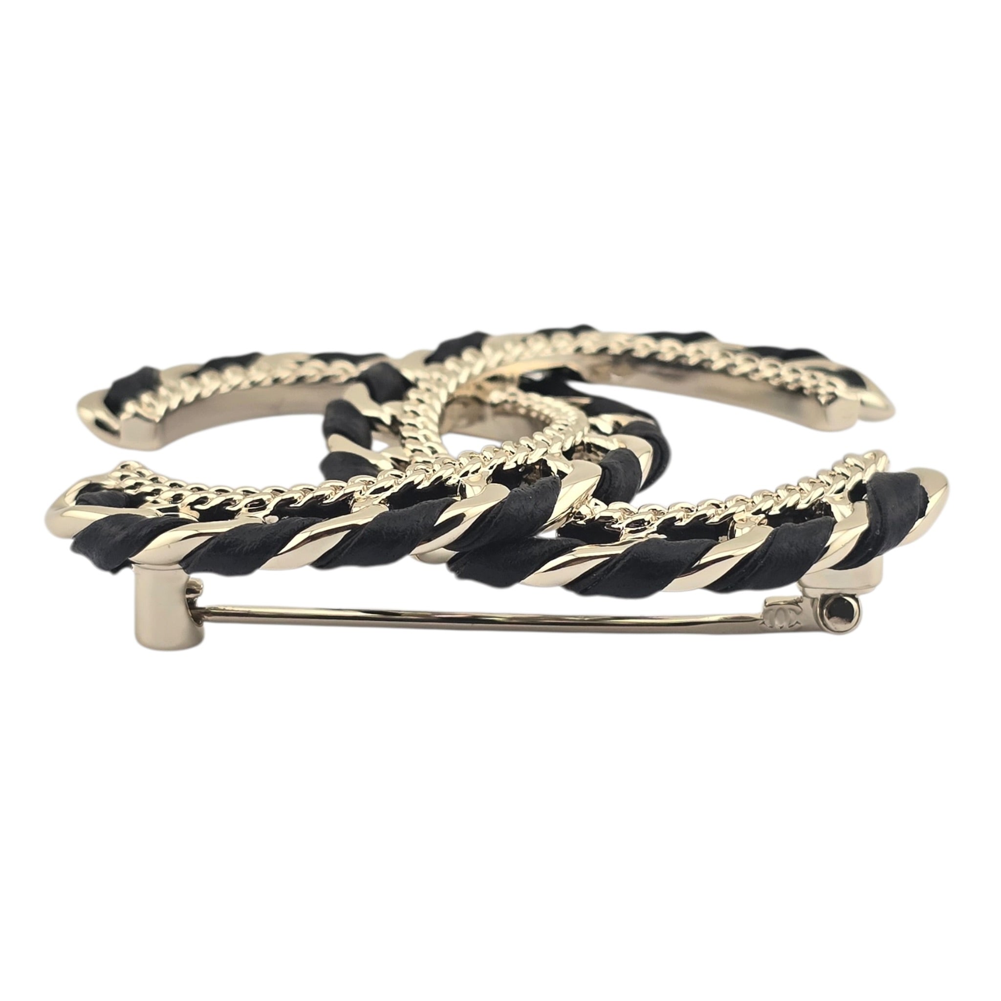 Chanel CC Lambskin Black Gold Brooch 2026 CHANEL