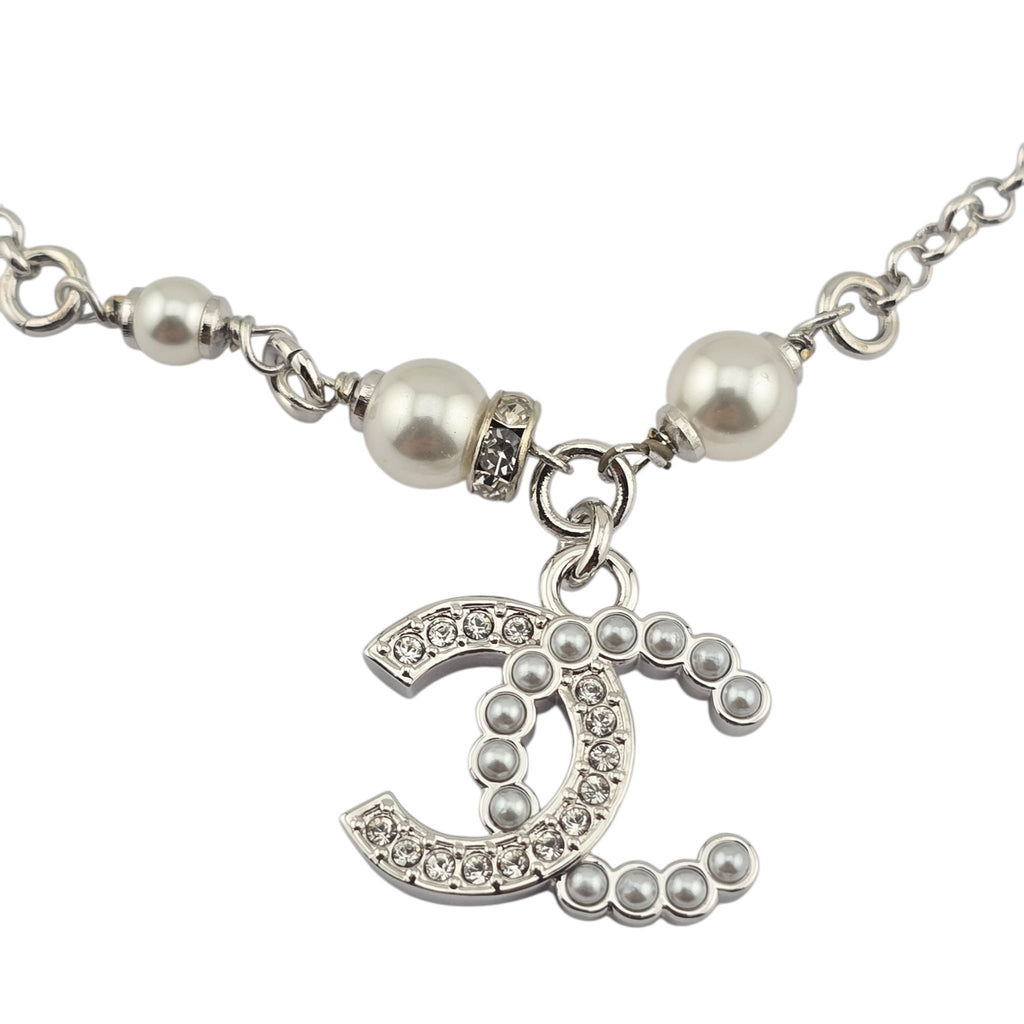 Chanel CC Silver Faux Pearl Bracelet 2024 CHANEL