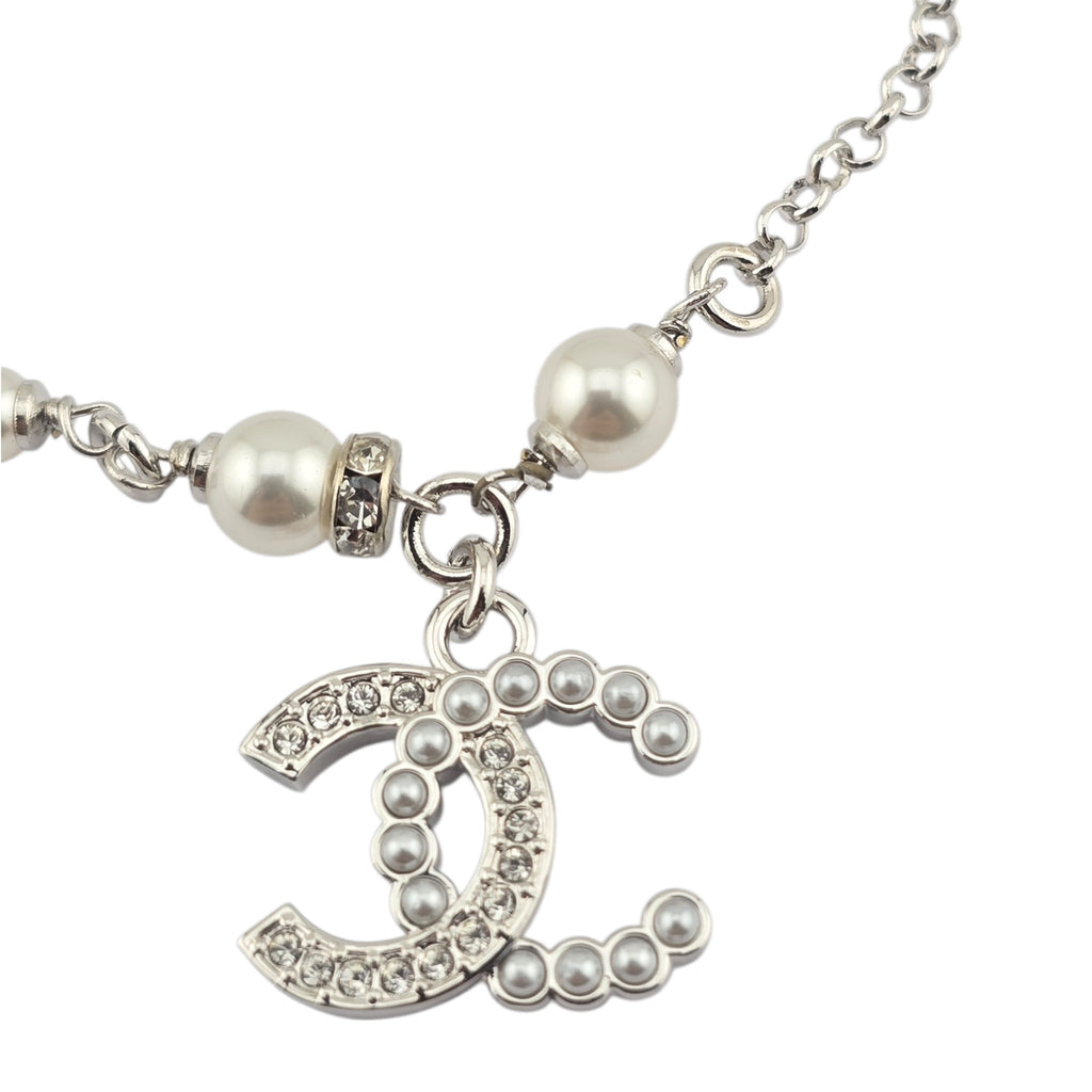 Chanel CC Silver Faux Pearl Bracelet 2024 CHANEL