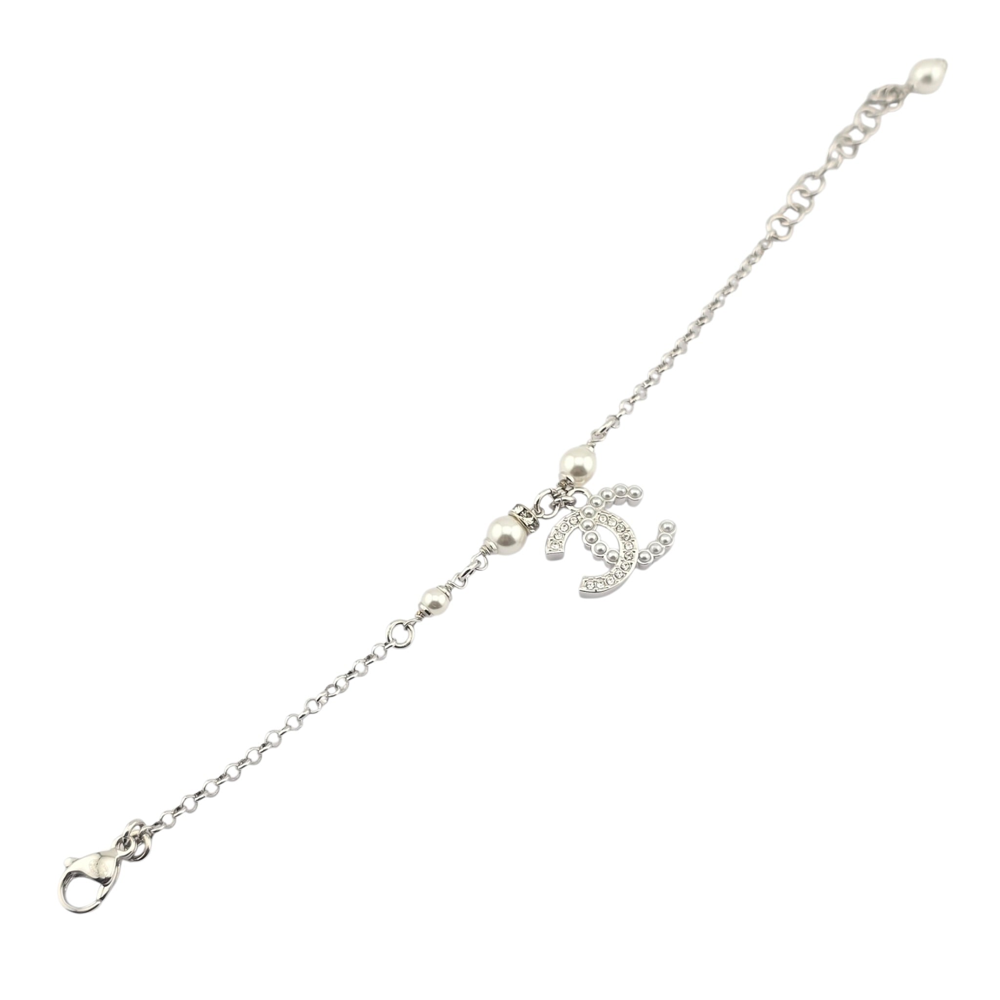 Chanel CC Silver Faux Pearl Bracelet 2024 CHANEL