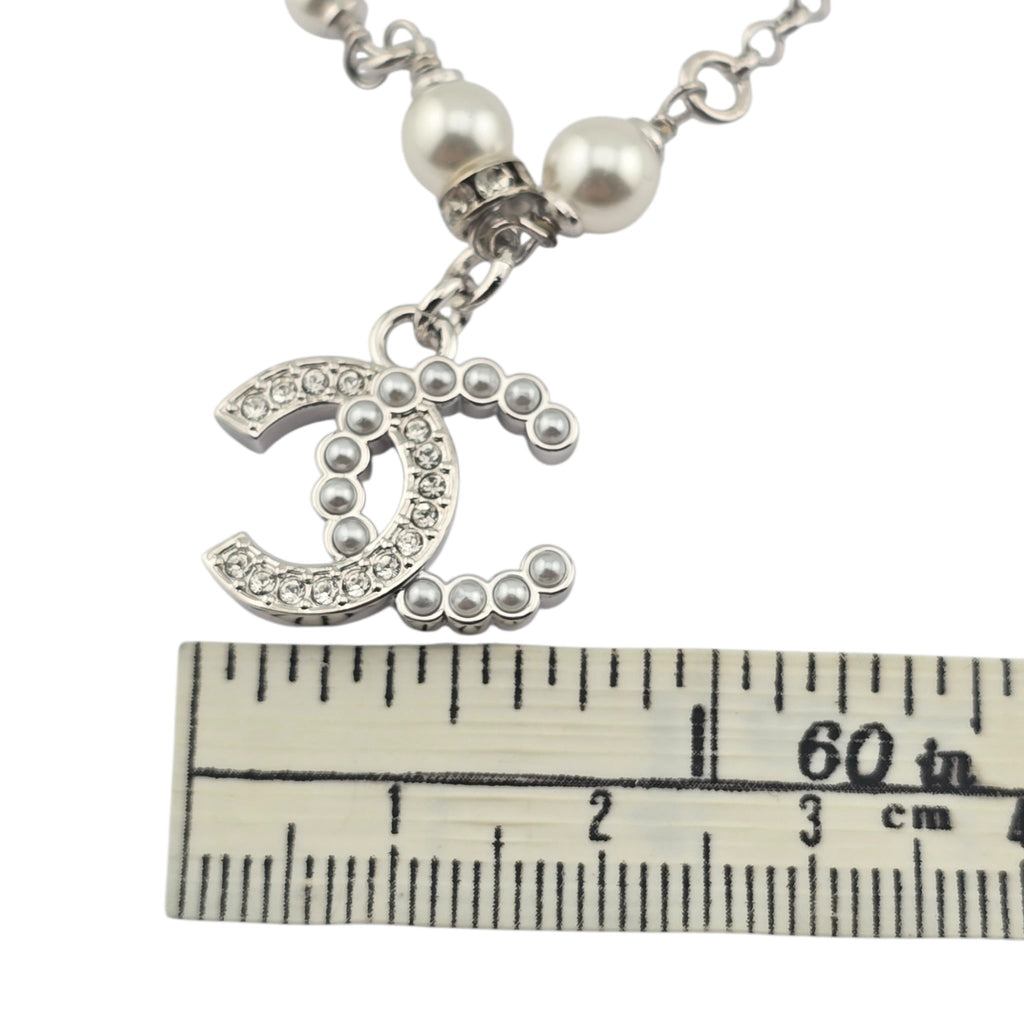 Chanel CC Silver Faux Pearl Bracelet 2024 CHANEL