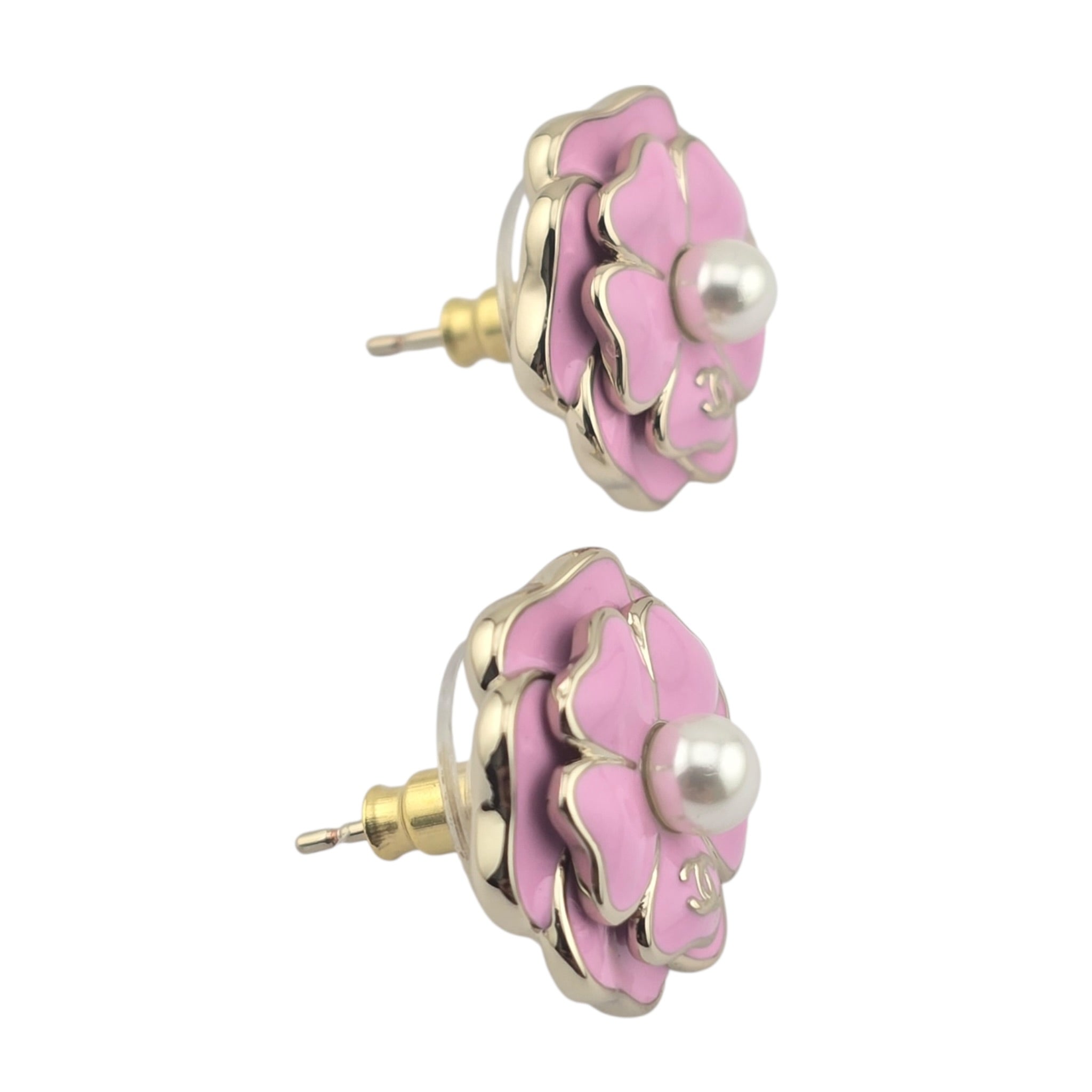 Chanel CC Pink Enamel Camellia Earrings 2025 CHANEL