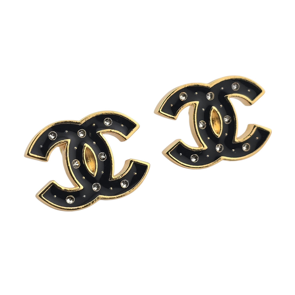 Chanel CC Metal Resin Logo Stud Earrings Gold Black 2025 CHANEL