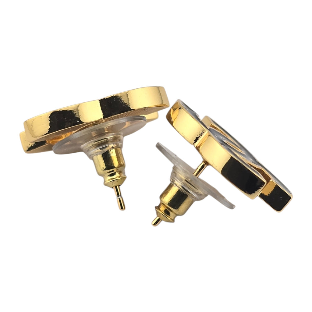 Chanel CC Metal Resin Logo Stud Earrings Gold Black 2025 CHANEL