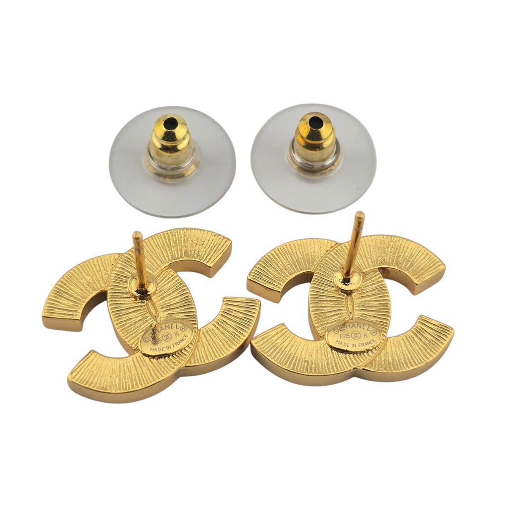 Chanel CC Metal Resin Logo Stud Earrings Gold Black 2025 CHANEL