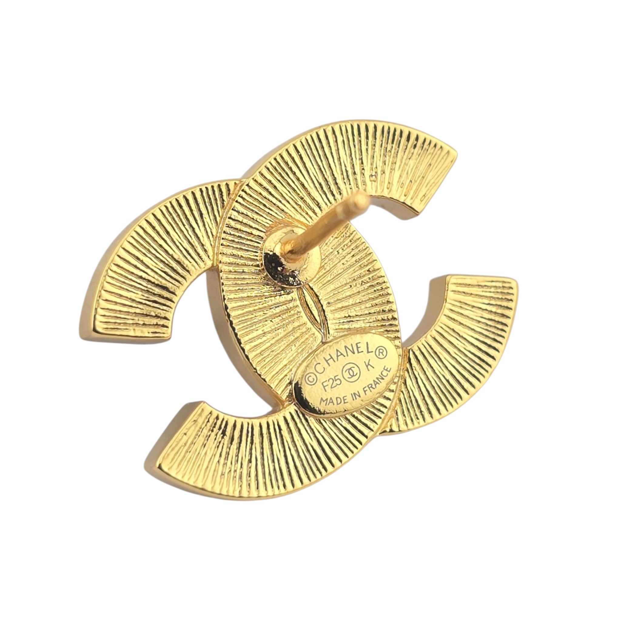 Chanel CC Metal Resin Logo Stud Earrings Gold Black 2025 CHANEL