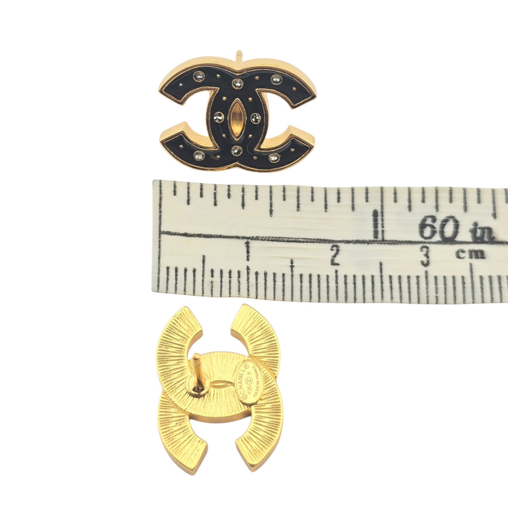 Chanel CC Metal Resin Logo Stud Earrings Gold Black 2025 CHANEL