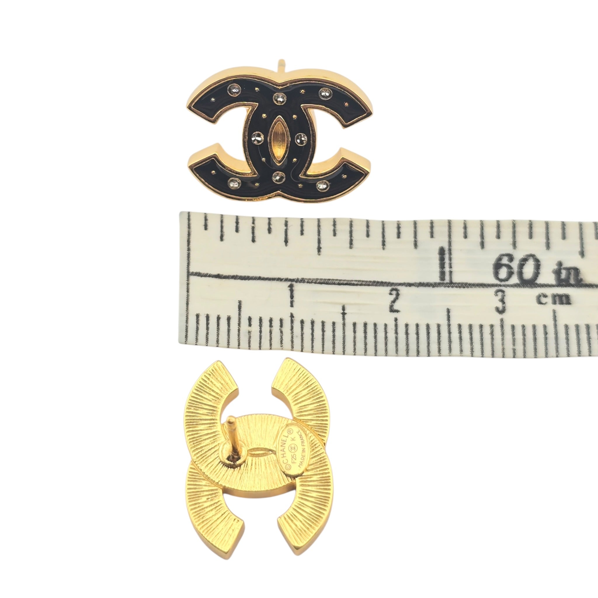 Chanel CC Metal Resin Logo Stud Earrings Gold Black 2025 CHANEL