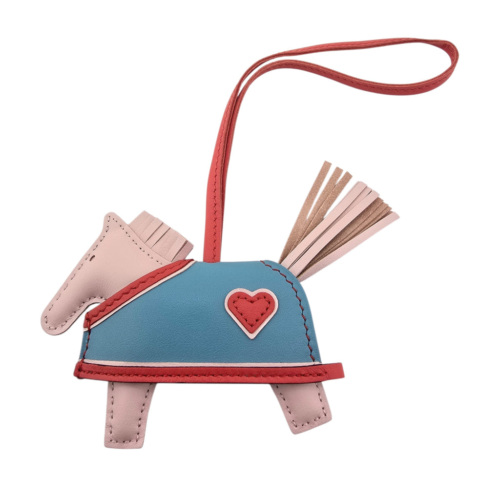 Hermès Rodeo Robeo Coeur Bag Charm PM Rose Darling, Bleu Celeste & Rouge Radieux Milo Lambskin