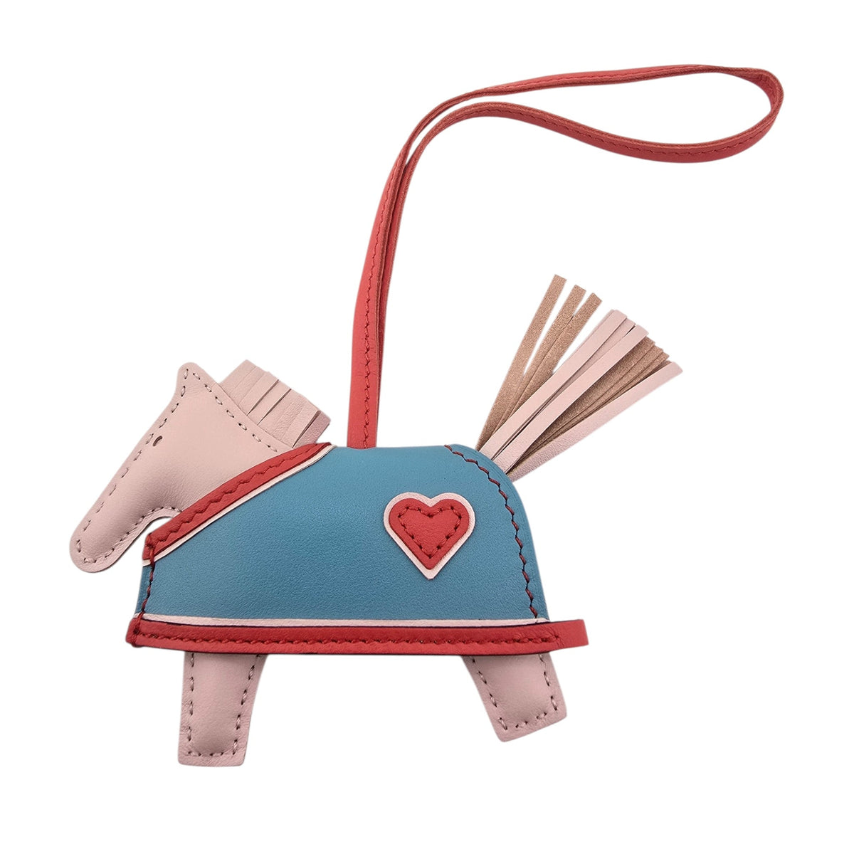Hermès Rodeo Robeo Coeur Bag Charm PM Rose Darling, Bleu Celeste & Rouge Radieux Milo Lambskin