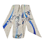 Hermes Silk Twilly "Space Derby" Creme and Bleu Multi