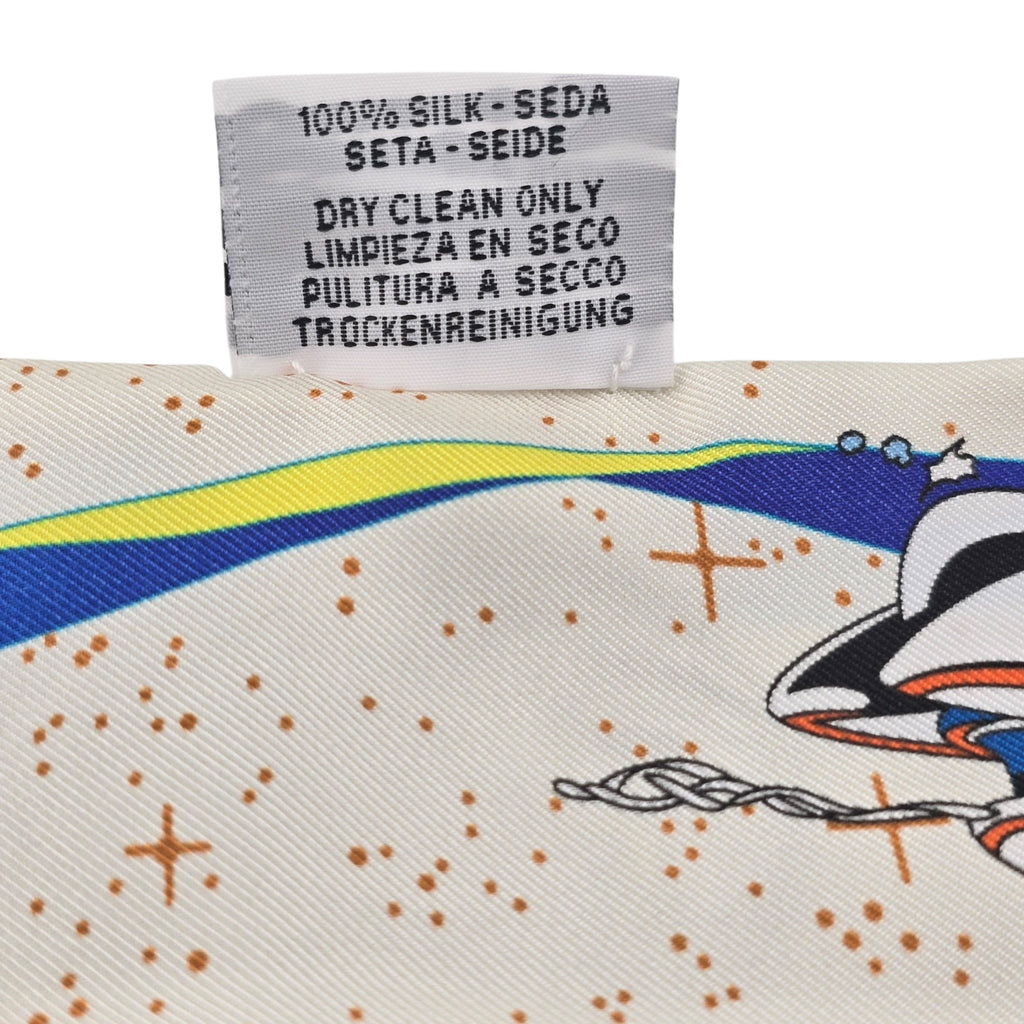 Hermes Silk Twilly "Space Derby" Creme and Bleu Multi