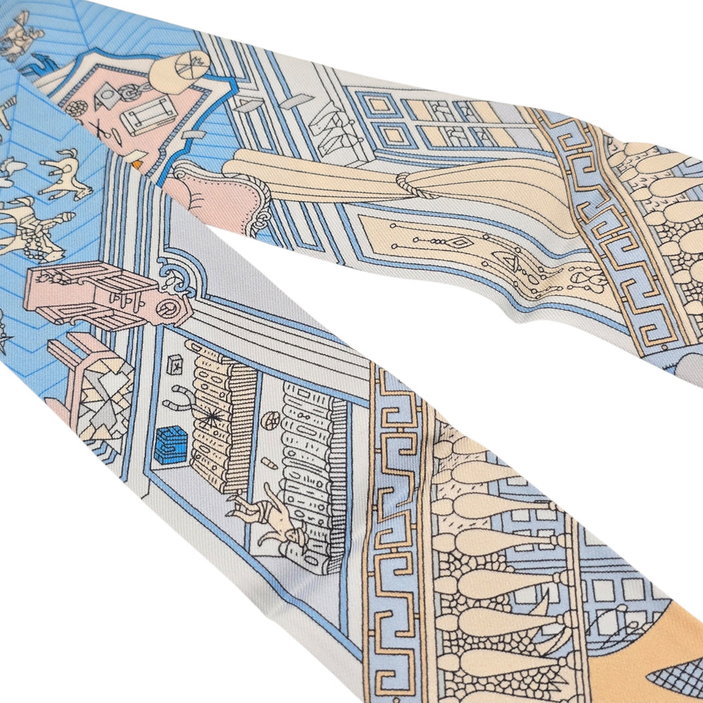 Hermes Silk Twilly Objets de Curiosite Blue