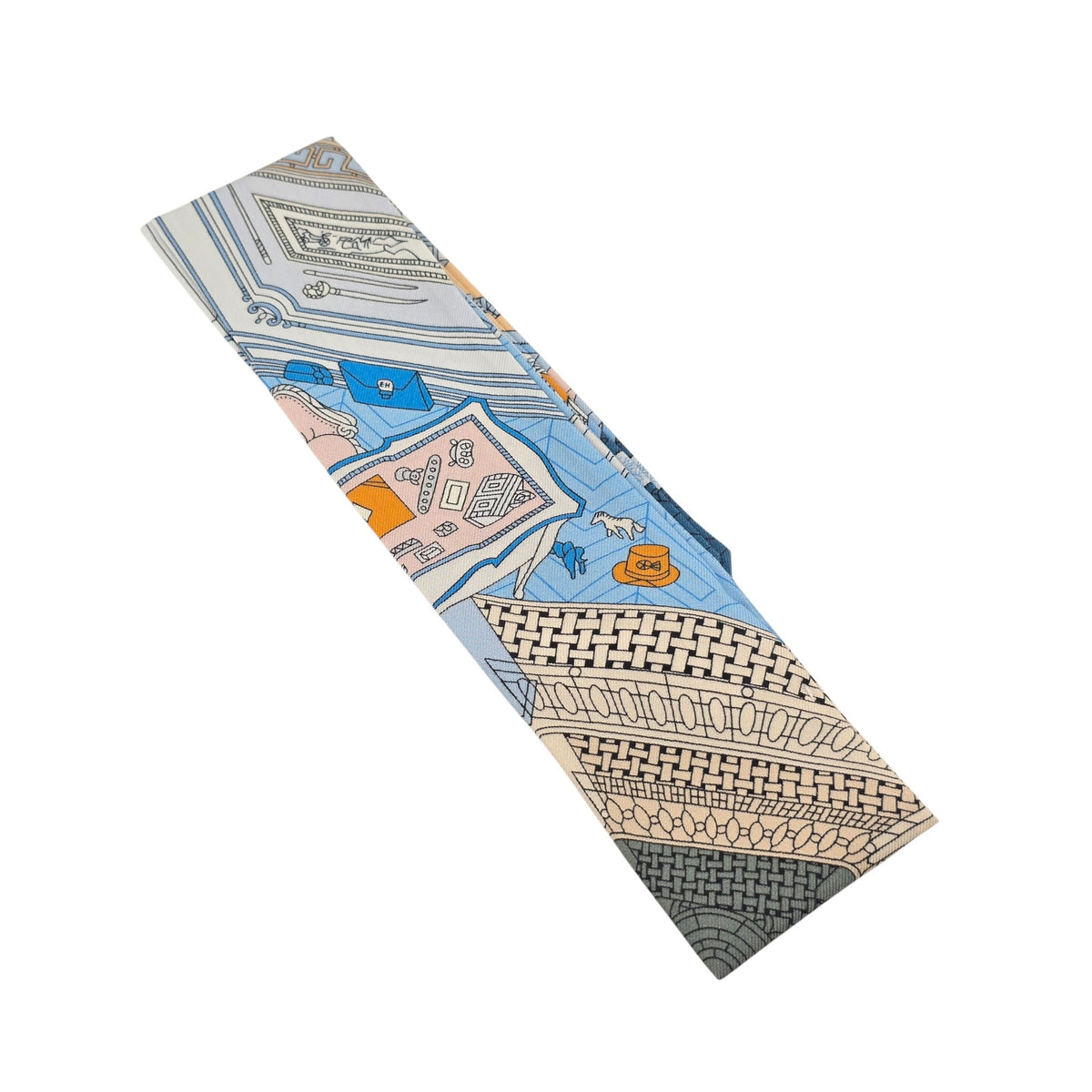 Hermes Silk Twilly Objets de Curiosite Blue