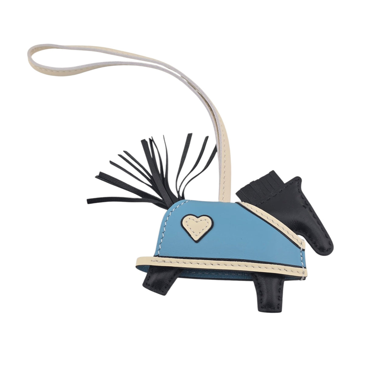 Hermès Rodeo Robeo Coeur Bag Charm PM Noir / Craie / Céleste / Noir Milo Lambskin