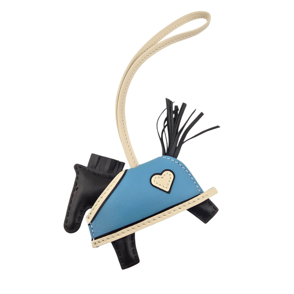Hermès Rodeo Robeo Coeur Bag Charm PM Noir / Craie / Céleste / Noir Milo Lambskin