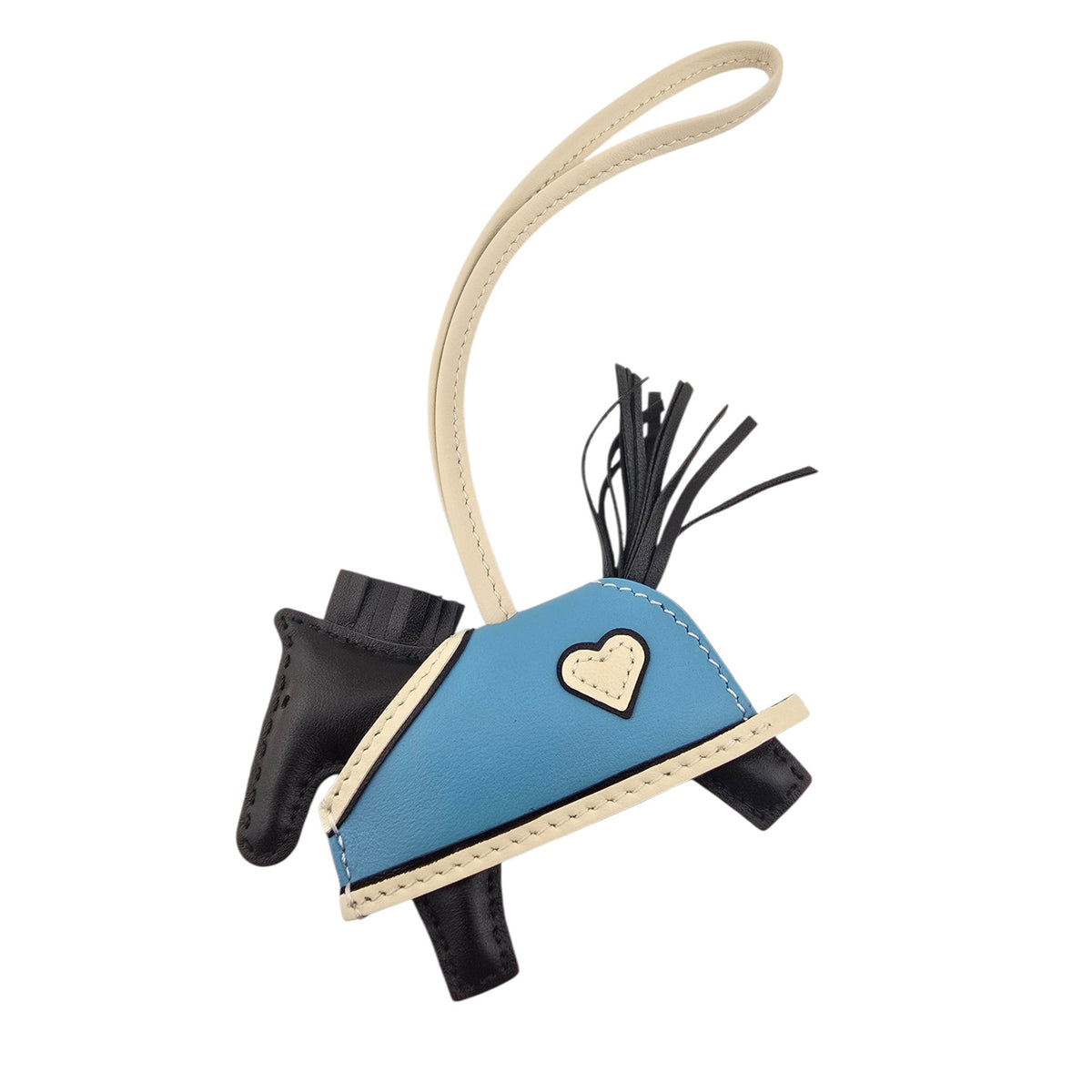 Hermès Rodeo Robeo Coeur Bag Charm PM Noir / Craie / Céleste / Noir Milo Lambskin