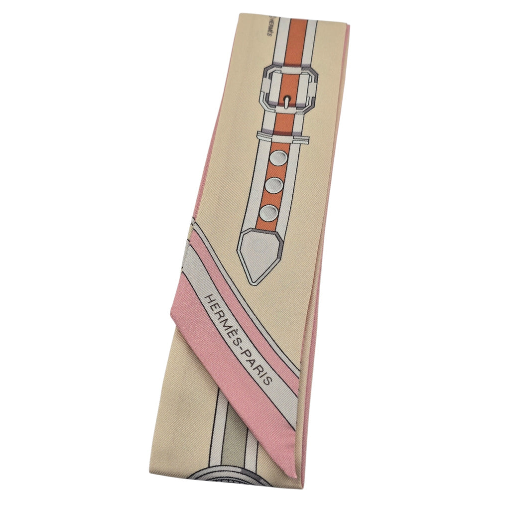 Hermes Silk Twilly Grand Tralala Rose Poudre Beige Pink