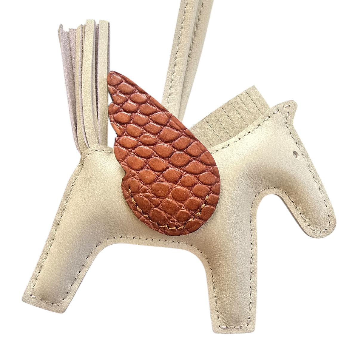 Hermès Rodeo Pegase Craie / Gold Leather and Alligator Touch PM Bag Charm
