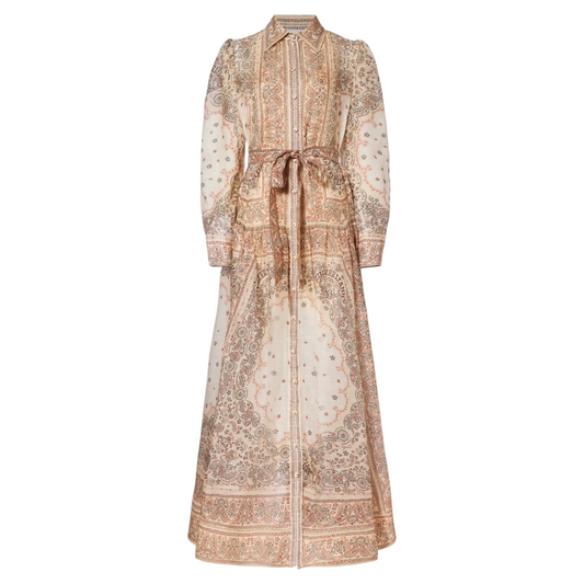 ZIMMERMANN MATCHMAKER PRINT-EMBELLISHED LINEN AND SILK-BLEND MAXI DRESS