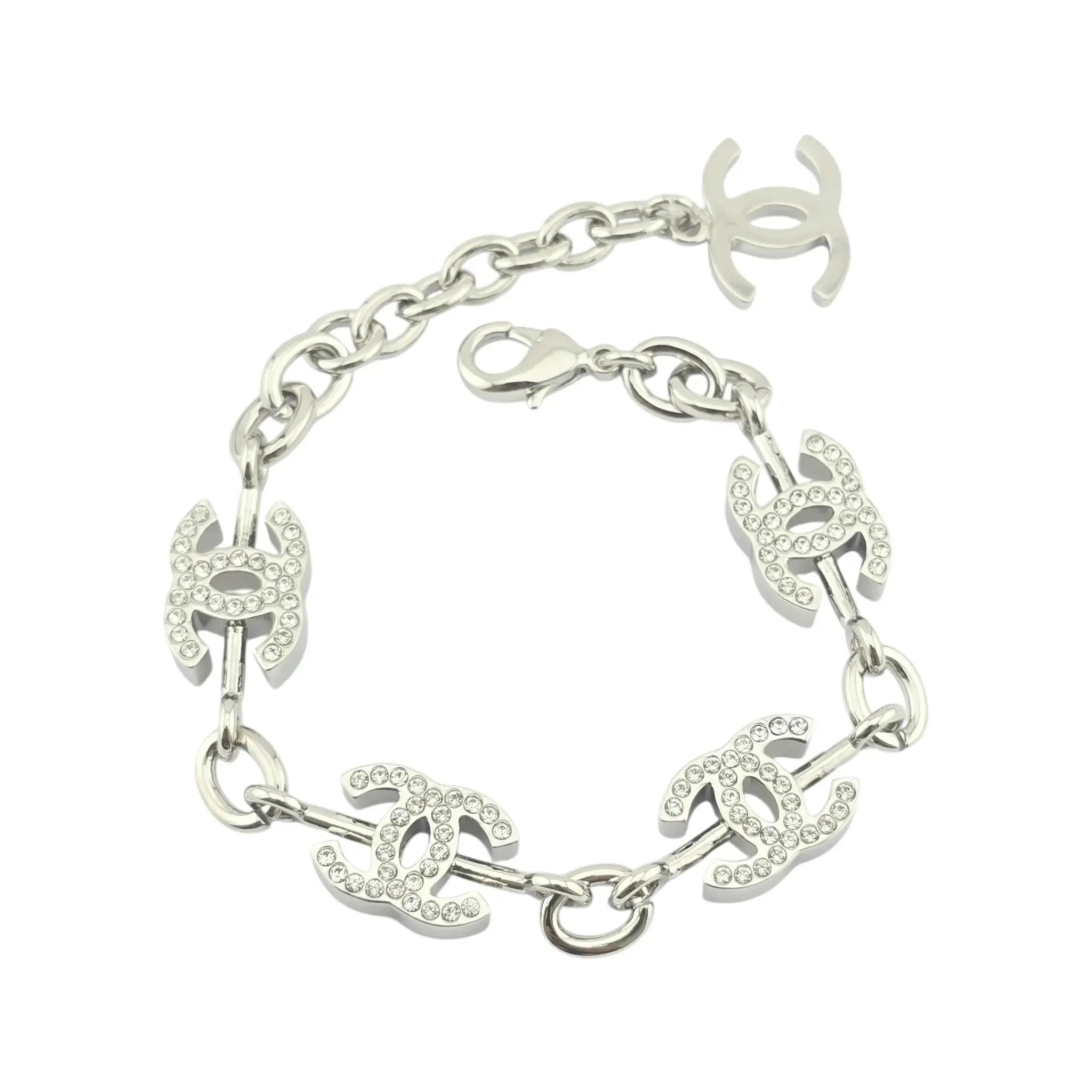 Chanel CC Silver Crystal Bracelet 2025 CHANEL