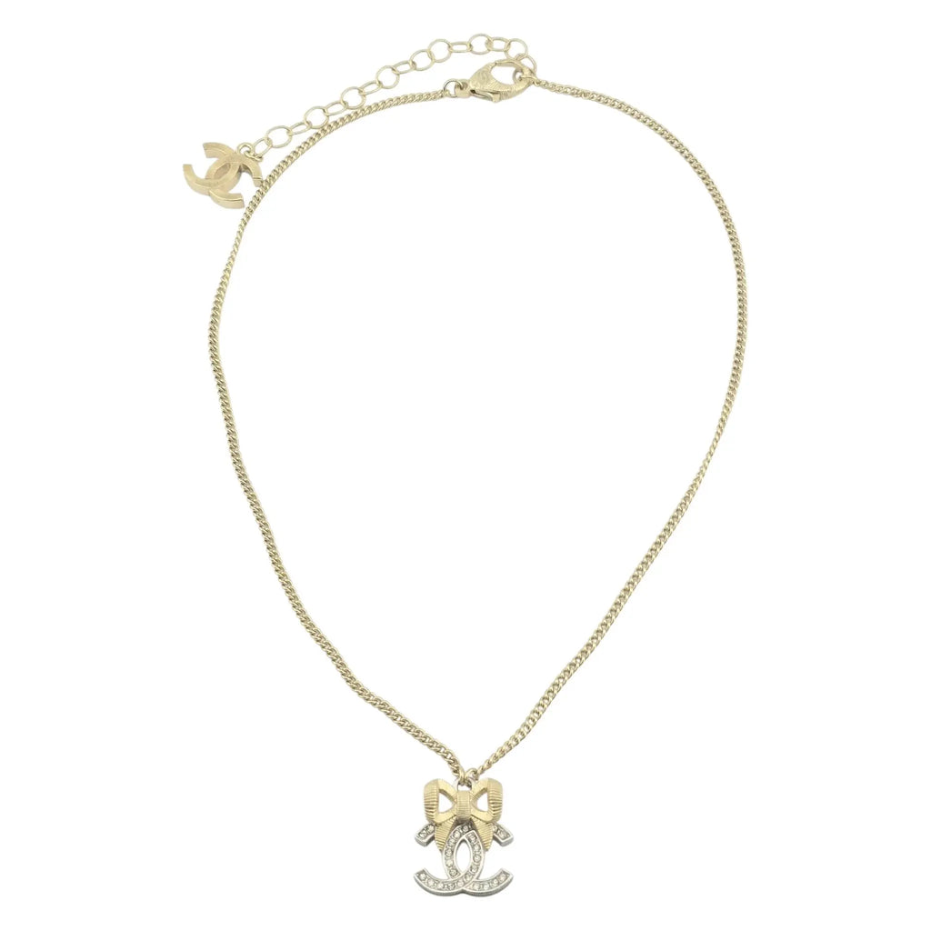 Chanel CC Bow Pendant Gold Silver Necklace 2024 CHANEL
