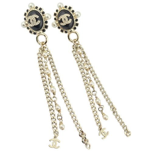 Chanel CC Black Gold Drop Earrings B22 CHANEL