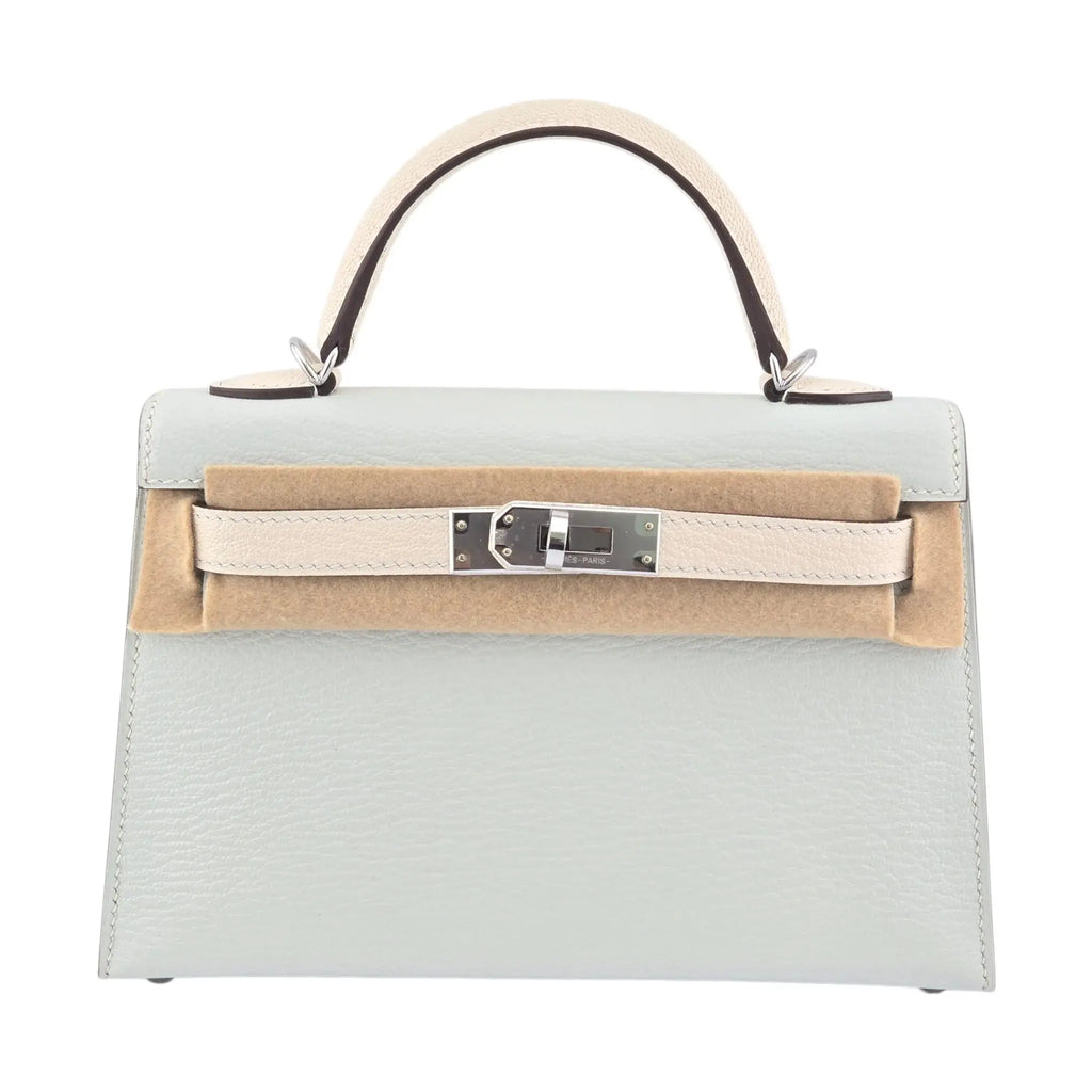 Hermes Chevre Mysore Horseshoe Mini Kelly Sellier 20 Bleu Brume Nata Bag HERMES