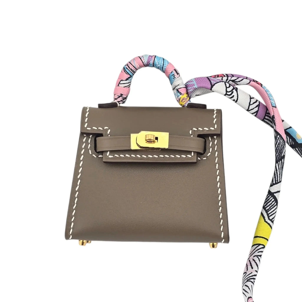 Hermes Etoupe Tadelakt Micro Mini Kelly Twilly Bag Charm Gold Hardware HERMES