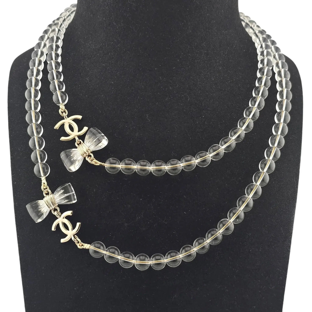 Chanel CC Clear Bead Long Bow Necklace 2025 CHANEL