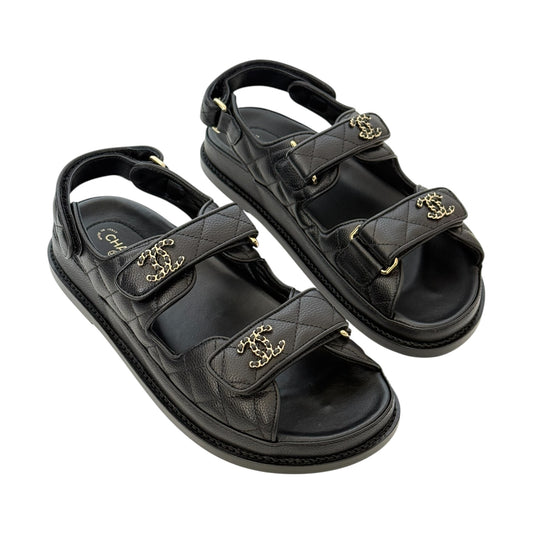 CHANEL CC DAD CAVIAR BLACK DAD SANDALS - 39