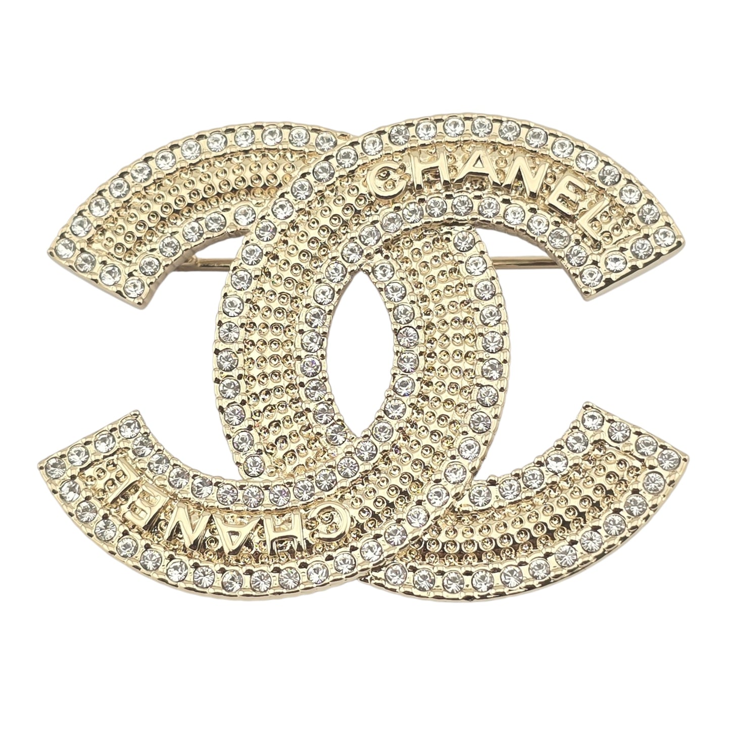 CHANEL GOLD CRYSTAL METAL CC BROOCH B23