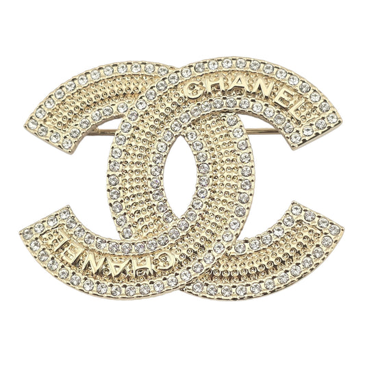 CHANEL GOLD CRYSTAL METAL CC BROOCH B23