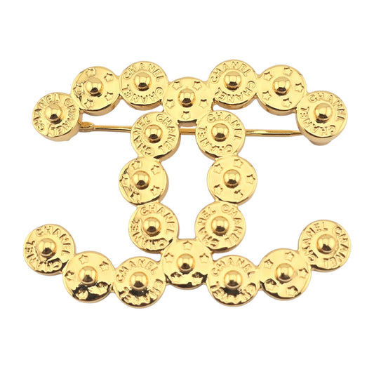 CHANEL GOLD BUTTON CC BROOCH I24