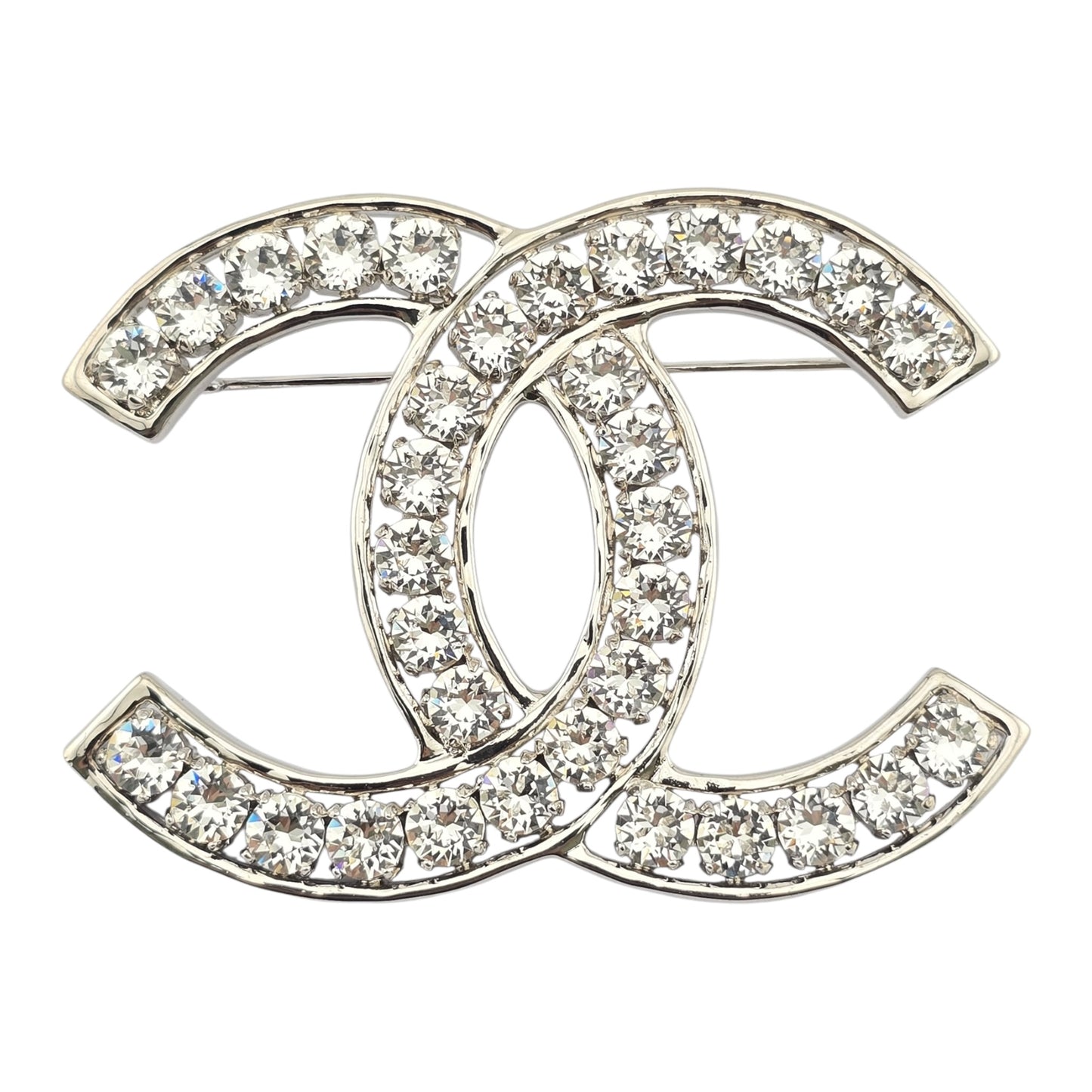 CHANEL SILVER XL CRYSTAL CC BROOCH B23