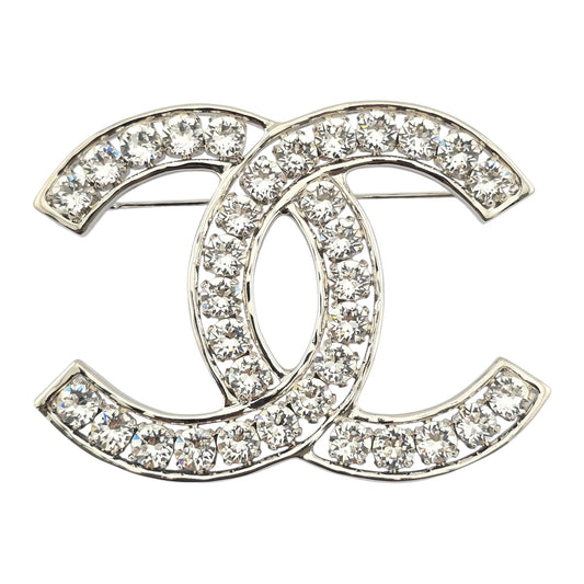CHANEL SILVER XL CRYSTAL CC BROOCH B23