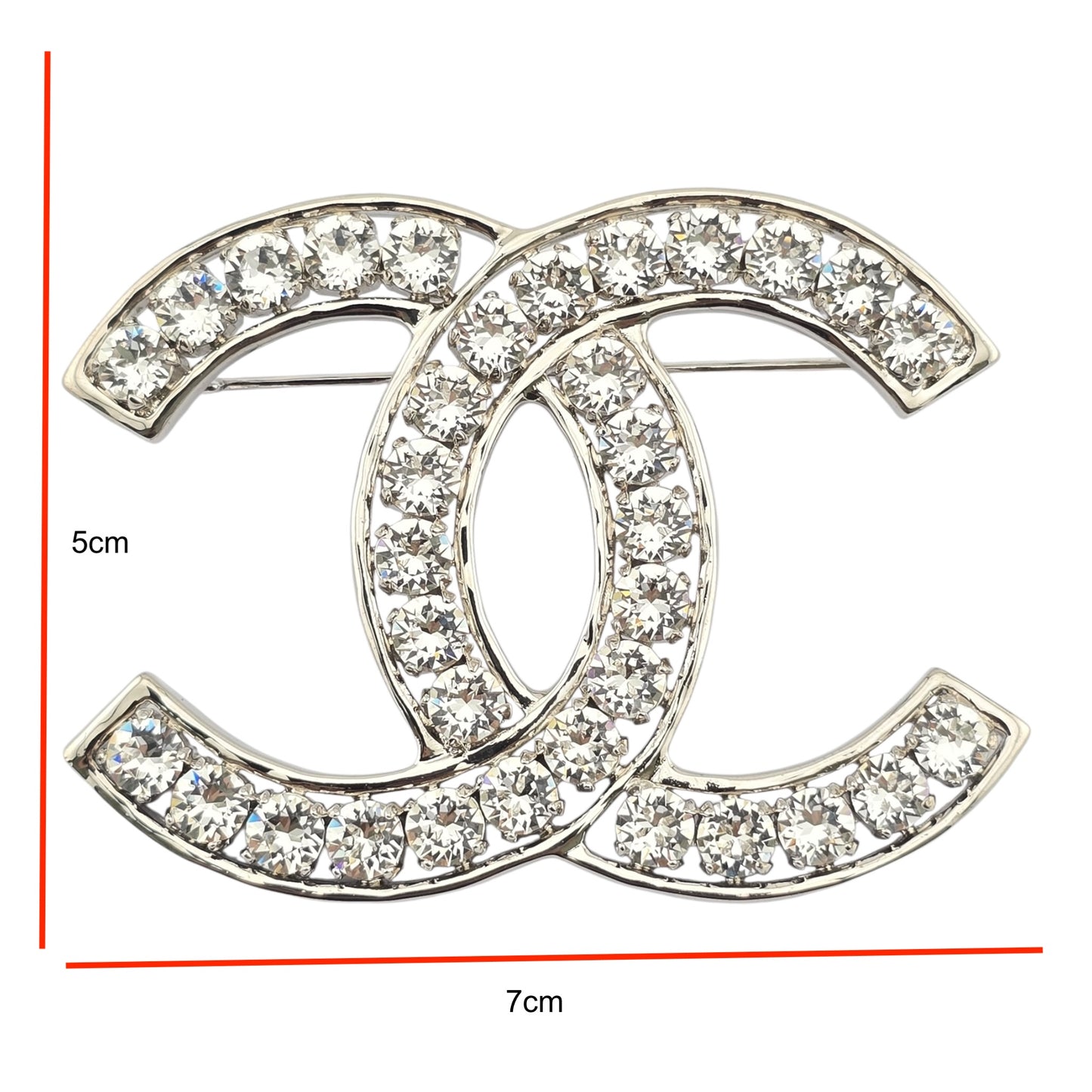 CHANEL SILVER XL CRYSTAL CC BROOCH B23