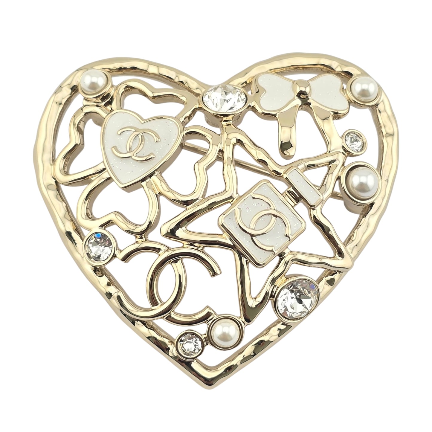 CHANEL GOLD HEART CC BROOCH L25