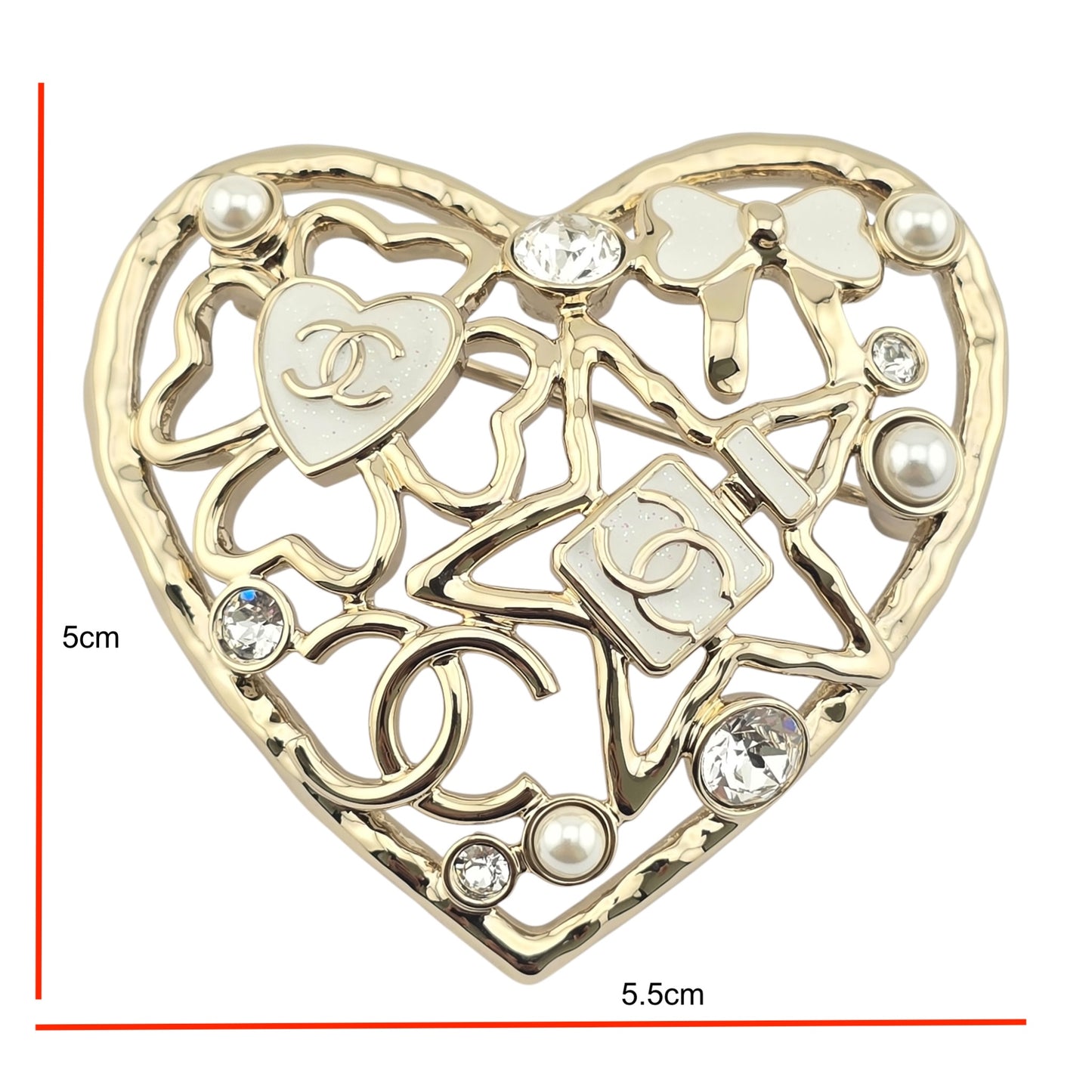 CHANEL GOLD HEART CC BROOCH L25
