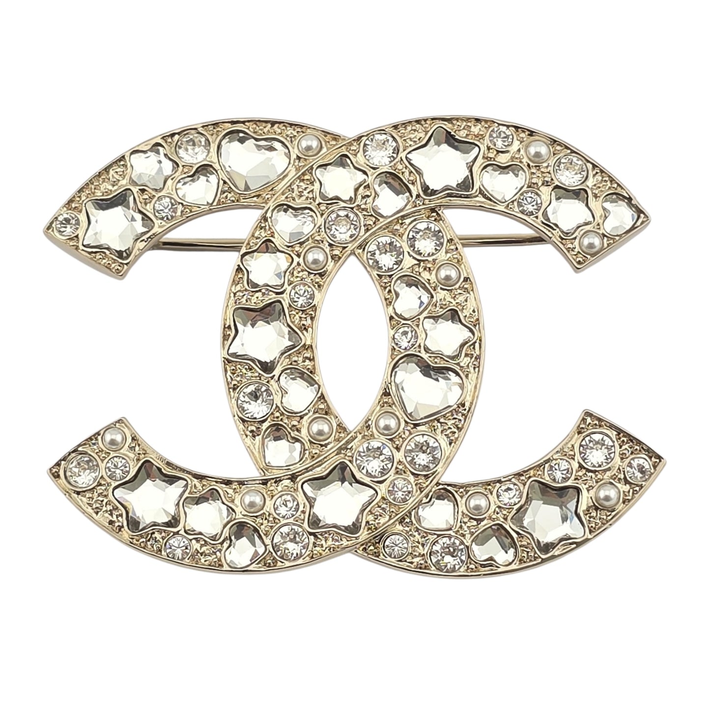 CHANEL GOLD CRYSTAL STAR HEART BROOCH F25