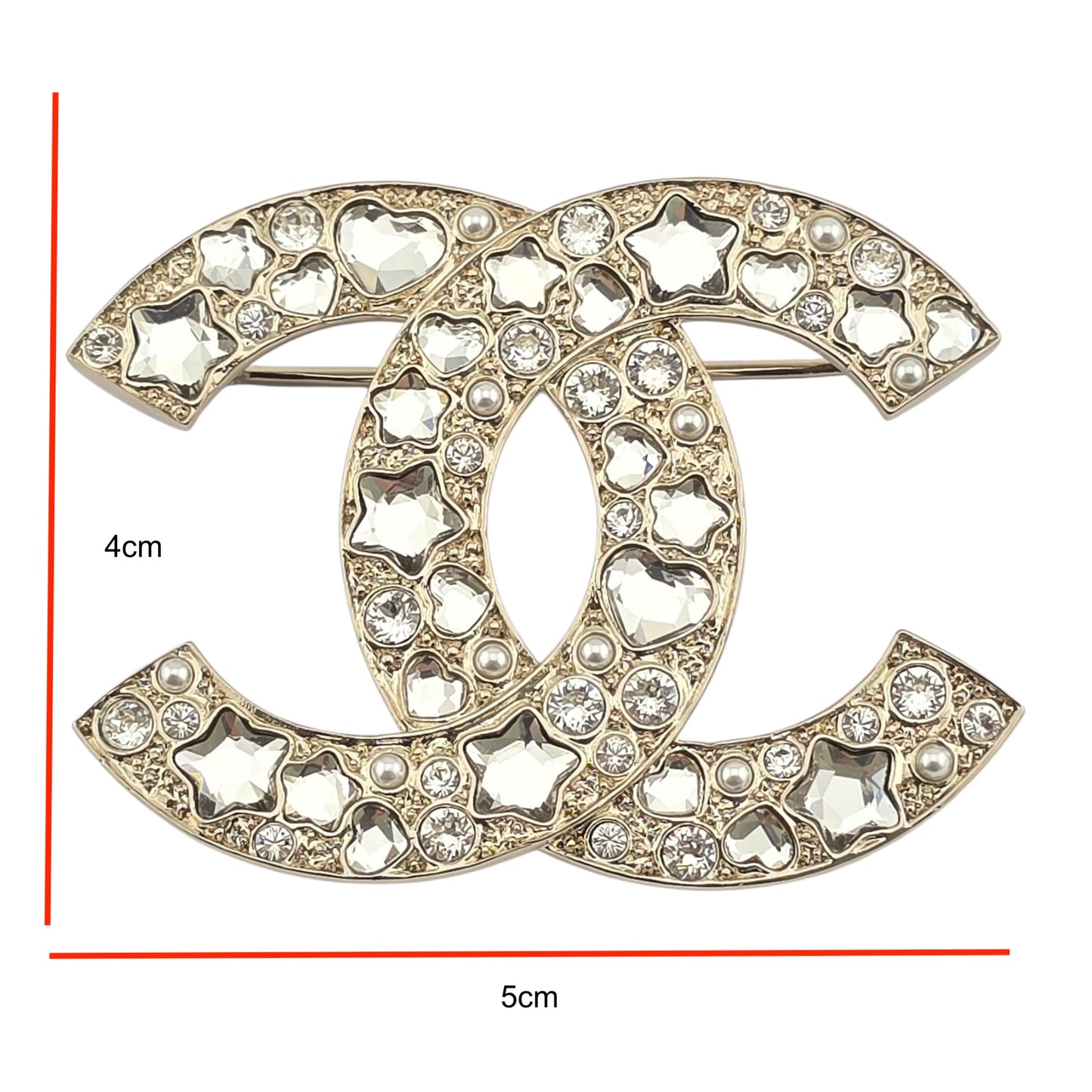 CHANEL GOLD CRYSTAL STAR HEART BROOCH F25