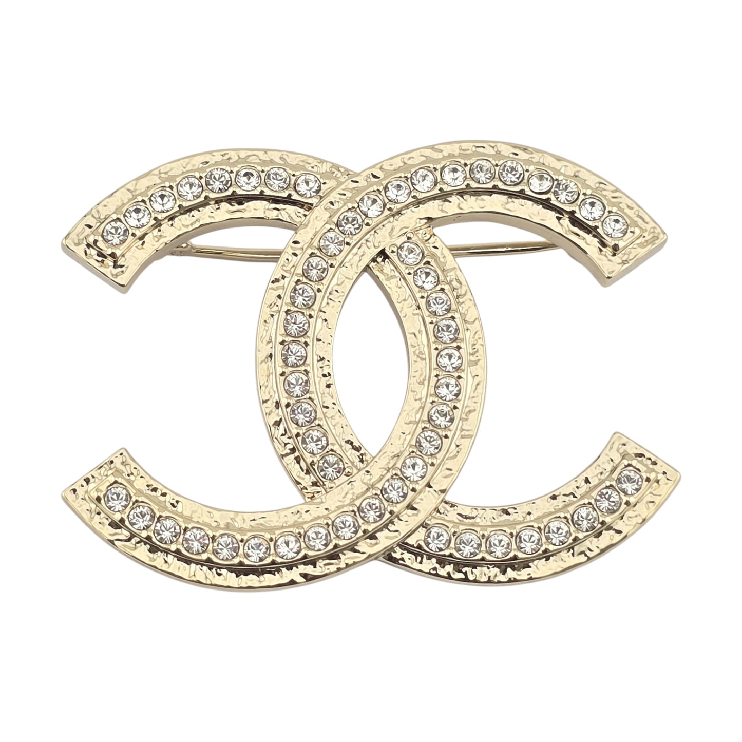 CHANEL GOLD CRYSTAL CC BROOCH B23
