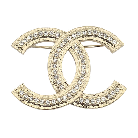 CHANEL GOLD CRYSTAL CC BROOCH B23